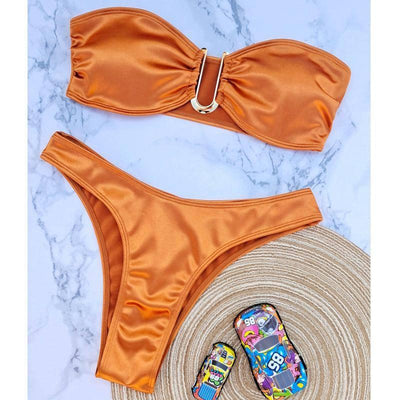 European And American New Swimsuit U-shaped V Iron Swimsuit Ladies-Orange-3