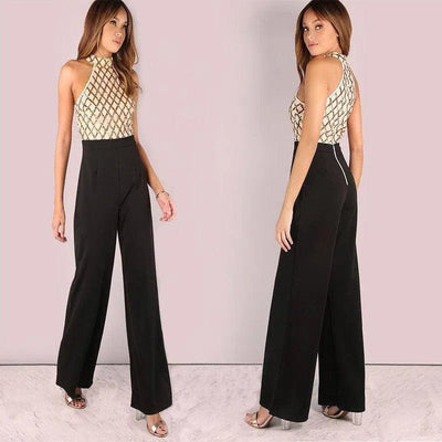 European and American women's jumpsuit hanging neck-3