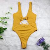 explosions piece solid color hollow swimsuit backless-Yellow-1