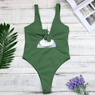 explosions piece solid color hollow swimsuit backless-Green-6