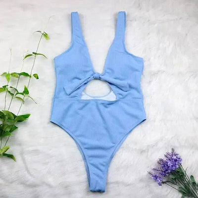 explosions piece solid color hollow swimsuit backless-Blue-7