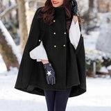 Fashion Casual Women's Loose Woolen Cloak Coat-Black-2