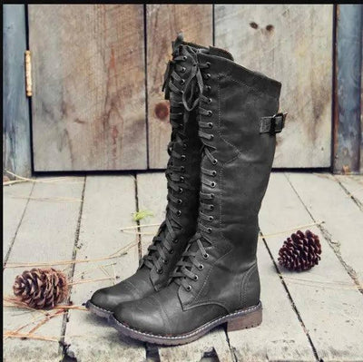 Fashion Cross Strap Knight Boots Women-Black-6