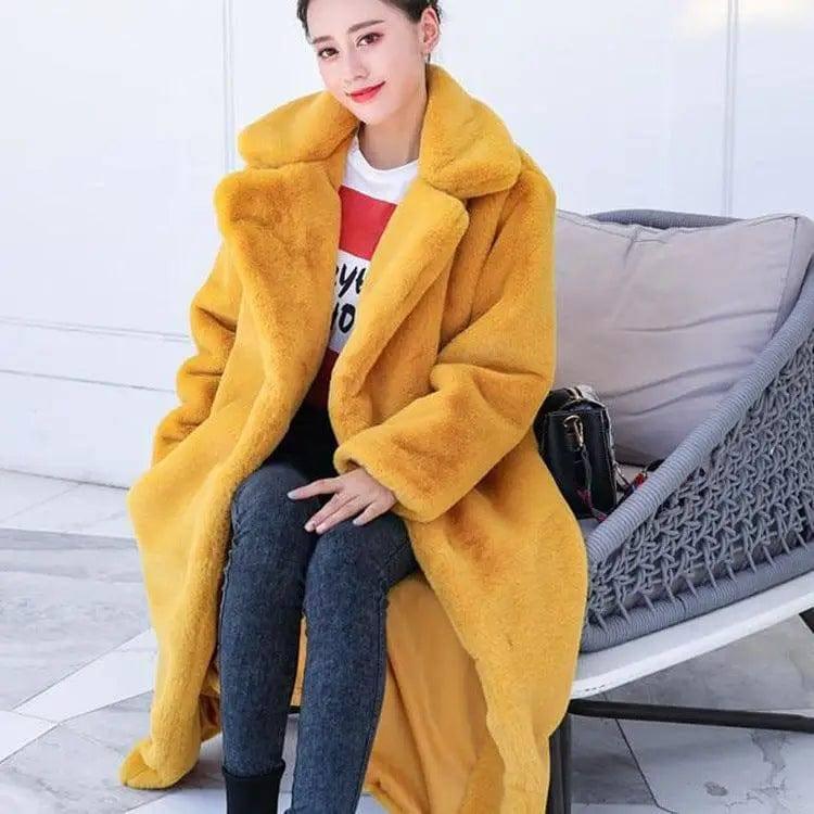 Fashion High Quality Velvet Fur Long Coat Women-Yellow-17