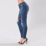 LOVEMI - Fashion hole embroidered high-elastic denim women's trousers