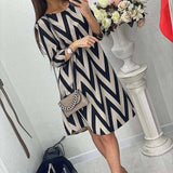 Fashion Round Neck Loose Slimming Stripes Dress-9