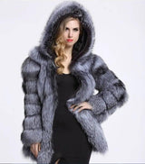 Fashion Temperament Faux Fur Coat Women's Mid-length-Silver-7