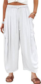 Fashion Wide Leg Pants Summer Loose Elastic High Waist Yellow / 3XL-White-10