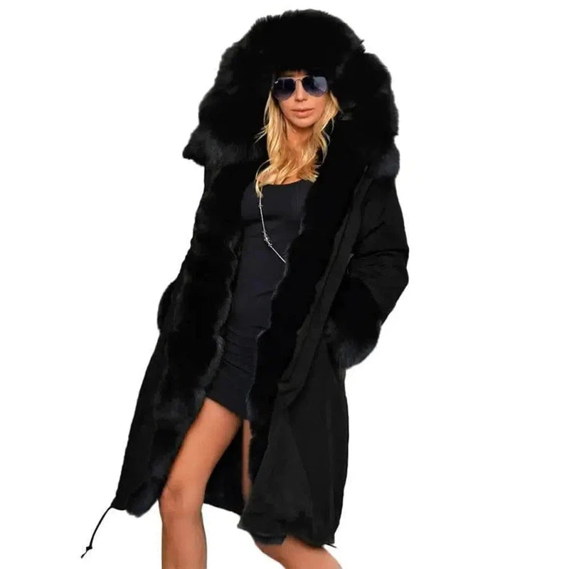 Fashionable European And American Slim Fit Warm Fur Collar-Black-5