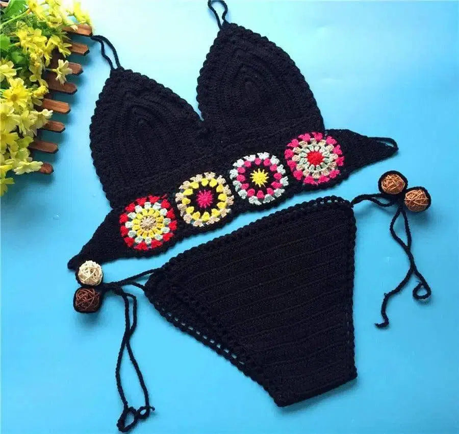 Fast sell eBay sells foreign trade Crochet swimsuit, bikini-Black-1