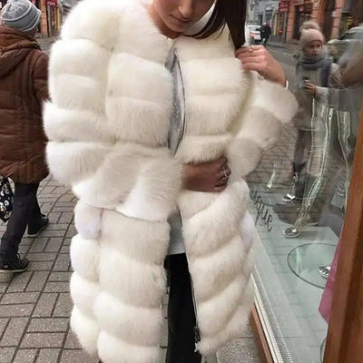 Faux fox fur coat-White-1