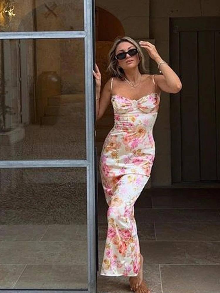 Floral Spaghetti Strap Maxi Dress for Summer-3