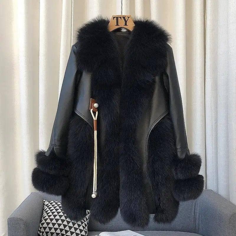 High-end Imported Whole Skin Fox Fur Coat Female-Iron grey-5