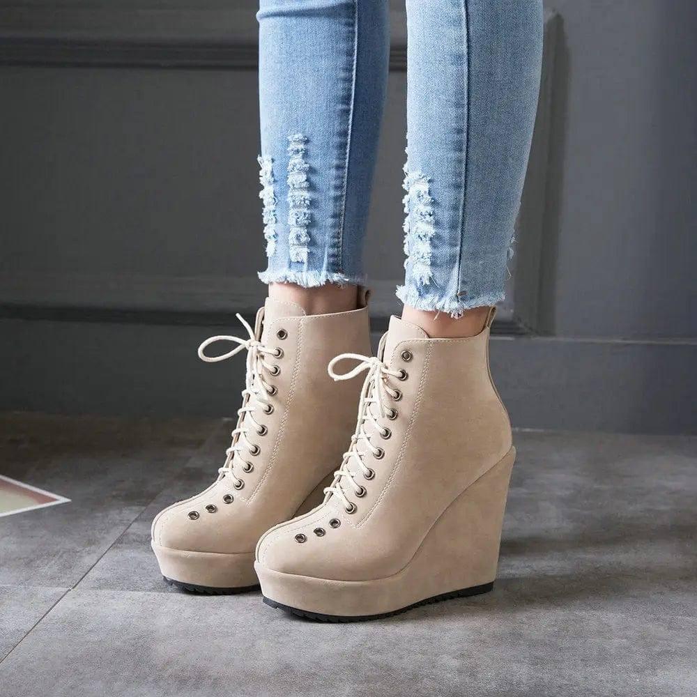 High-heeled Sponge Cake Was Thin Suede Lace-up Martin Boots-6