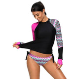 High Neck Long Sleeve Printed Swimsuit-2