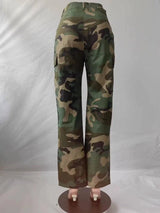 High Waisted Straight Tube Multicolor Camouflage Overalls-2