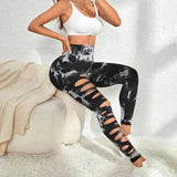 Hollow Tie-dye Yoga Pants High Waist Hip Lift Fitness Pants-1