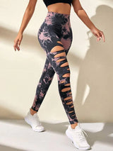 Hollow Tie-dye Yoga Pants High Waist Hip Lift Fitness Pants-2