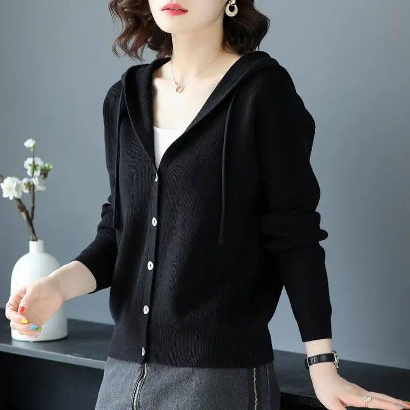 Hooded Sweater Coat Women Long Sleeve Single-breasted-3