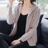 Hooded Sweater Coat Women Long Sleeve Single-breasted-Apricot-6