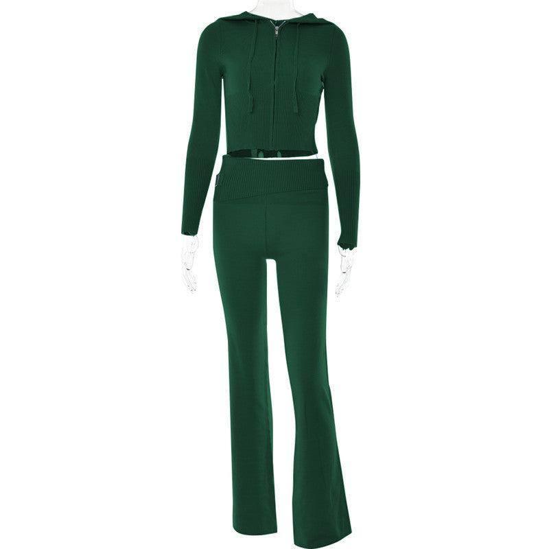 Hoodie Suit Women Leisure Sexy Zip Long Sleeve Sweater And-Green suit-19