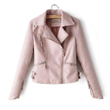 Irregular cuff motorcycle leather jacket-Pink-12