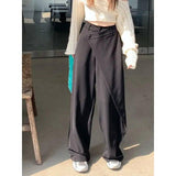 Irregular Splicing Straight Trousers Female-Black-2