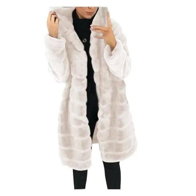 Jacket Winter White Big Solid Jackets For Women Long Coat-Beige-1