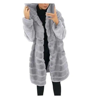 Jacket Winter White Big Solid Jackets For Women Long Coat-Gray-3