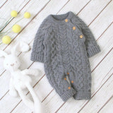 Knitted solid color baby jumpsuit-Grey-3