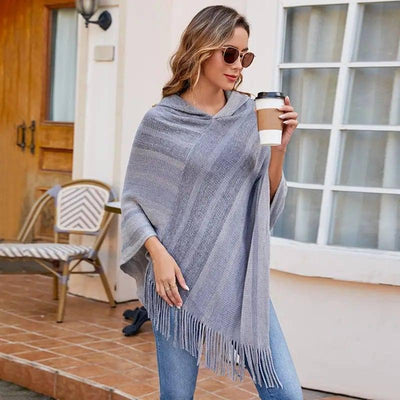 Knitted Tassel Shawl Cape Women-1