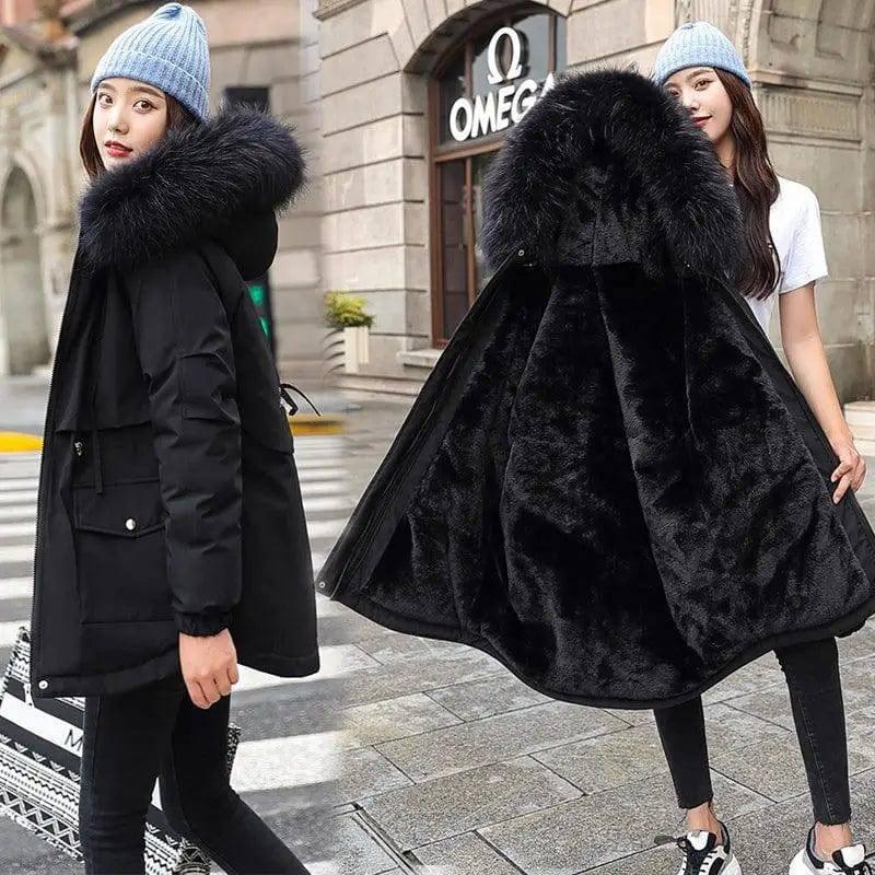 Korean women's cotton coat-Black-9