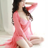 Three-Piece Lace Sleepwear Set-Watermelonred-7