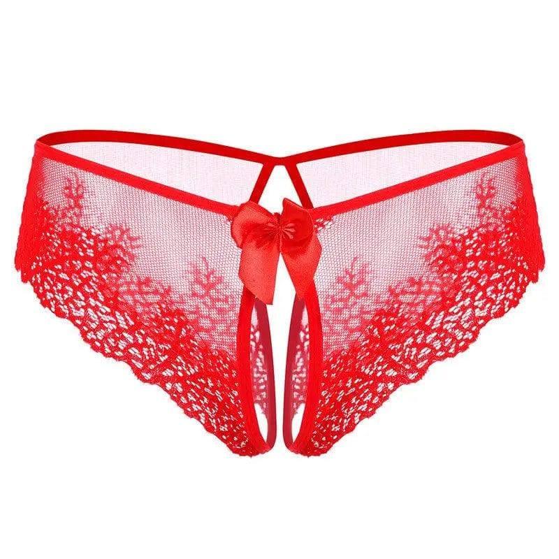 Lace Bow Non-take-off Thong Lingerie-Red-3