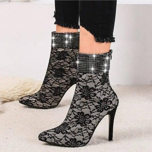 Lace fine-heeled medium boots women-3