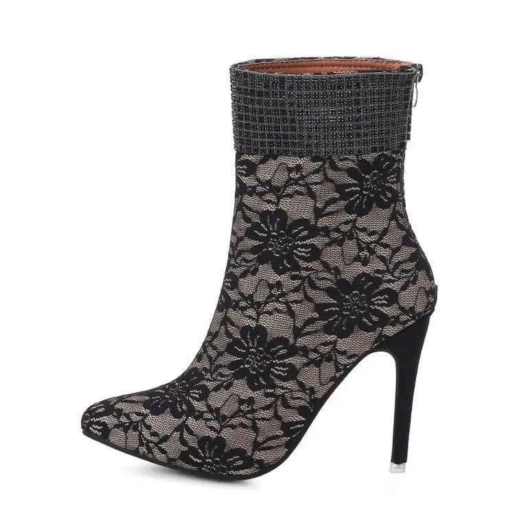 Lace mesh fine-heeled medium boots women-4