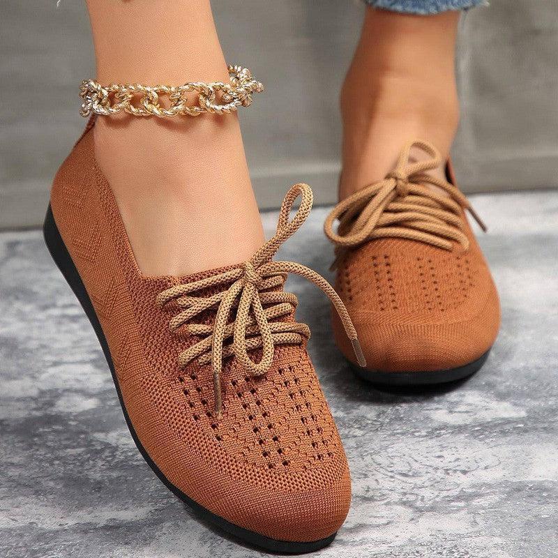 Lace-up Flats Women Fashion Breathable Lazy Shoes-Brown-1