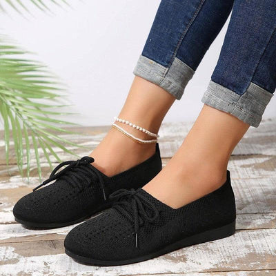 Lace-up Flats Women Fashion Breathable Lazy Shoes-Black-4