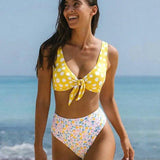 Ladies Bikini Chest Beans Polka Dot Print-Yellow-1