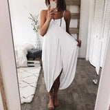 Ladies Casual Solid Color Fashion Dress Sling Skirt-White-5