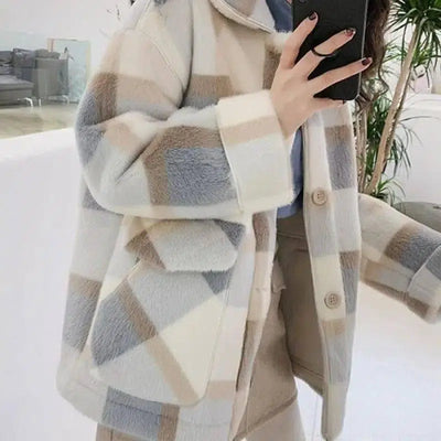 Ladies Fashion Wool Blend Faux Fur Coat-1