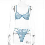 Ladies Underwire Lace Lingerie Suit Fashion-LightBlue-3