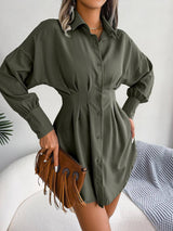 Lantern Sleeves Waist Asymmetric Dress-5