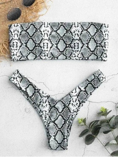 Trendy Snake Print Bikini Set for Beachwear-2