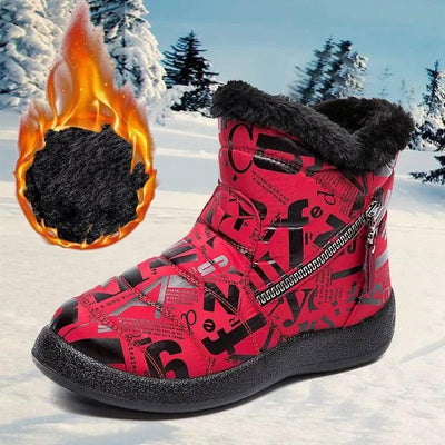 Letter Print Boots Winter Warm Plush Snow Boot Women Shoes-Red-13