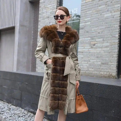 Long Detachable Rex Rabbit Liner Fur Coat-3