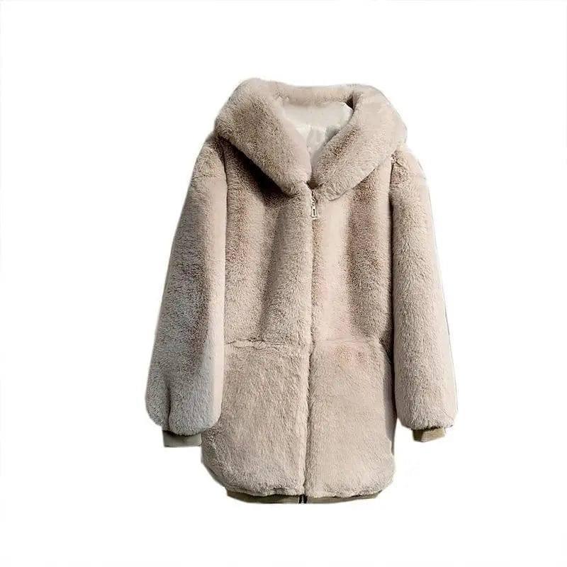 Loose padded faux rabbit fur coat-Apricot-4