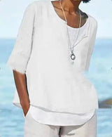 LOVEMI - Lovemi - All-match Women's Mid-sleeve V-neck Solid Color