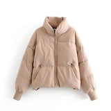 Autumn and Winter Casual Loose Bread Coat Cotton Jacket-Khaki-4