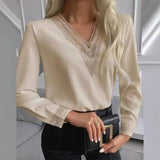 LOVEMI - Lovemi - Autumn Lace Long-Sleeved V-Neck Shirt